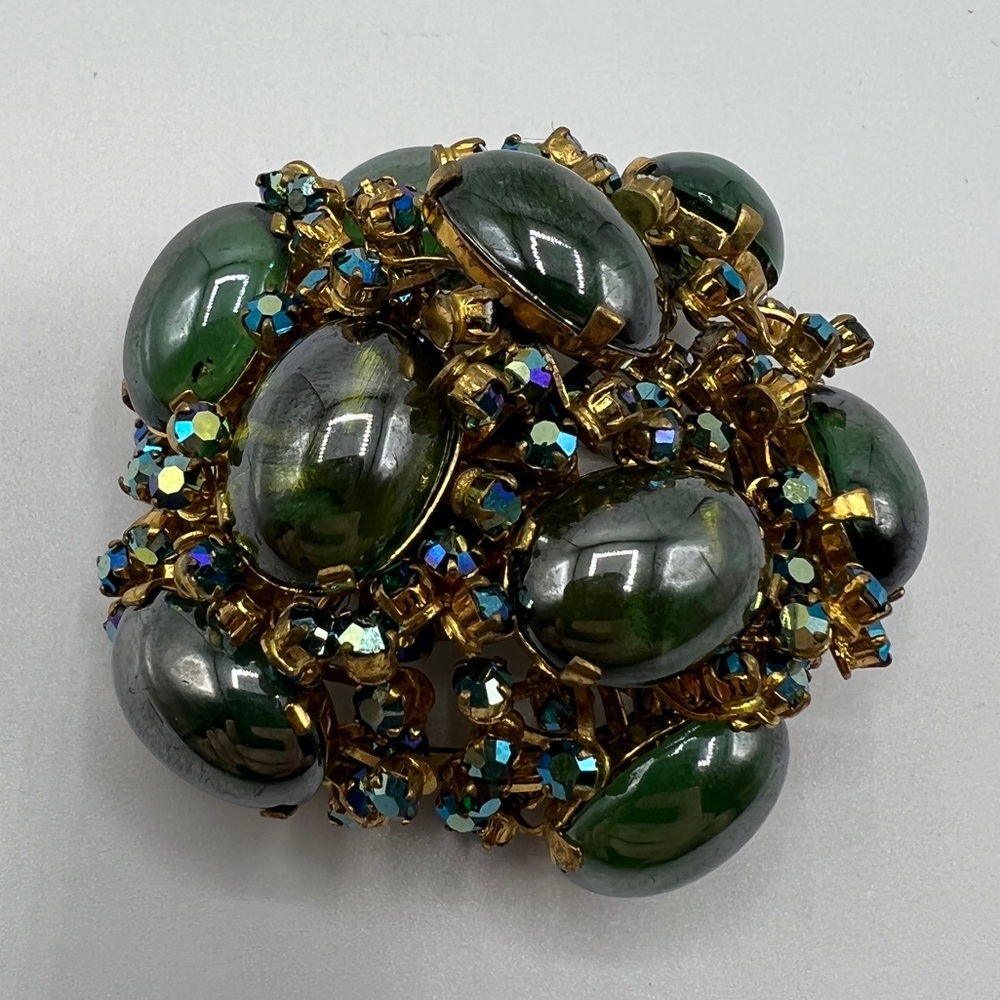 Austrian Gold & Green Rhinestone Brooch - Picture 3 of 9